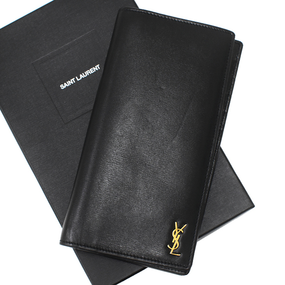 SAINT LAURENT YSL Cassandra Tiny Monogram Bifold Long Wallet Leather Black - Picture 1 of 9